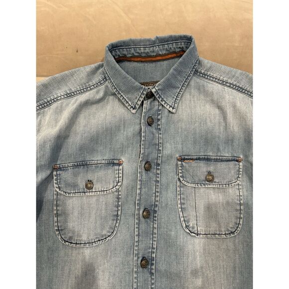 J.L. Powell Denim Shirt Mens Medium Long Sleeve Button Up Western Blue Faded USA - Picture 2 of 6